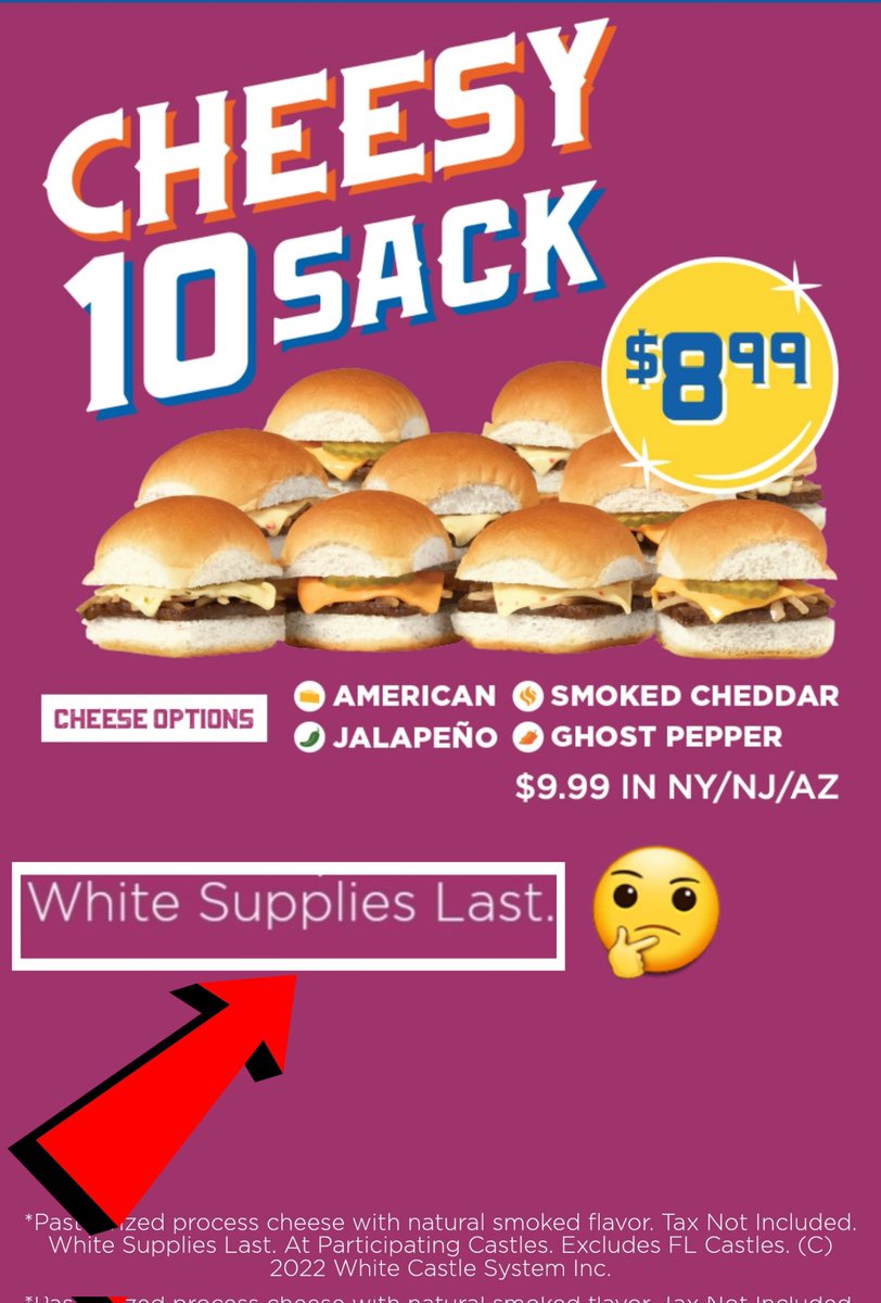 George_StMartin's tweet photo. Here's a typo for @WhiteCastle to fix. #whitecastle #sliders #typo https://t.co/UWB9NAL9ip