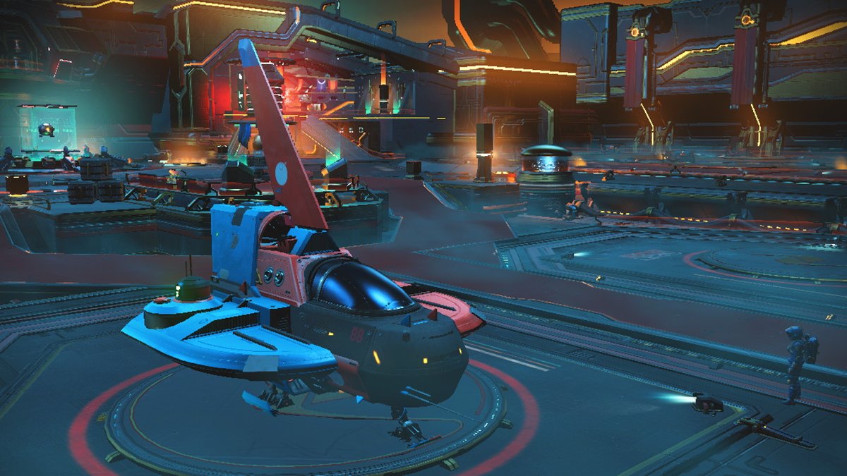 MojoTrekker's tweet photo. No Man's Sky for #NintendoSwitch went from version 3.99 to 4.0 overnight. I'm enjoying my cute new S-Class bonus ship. https://t.co/8DIkeSh2zq