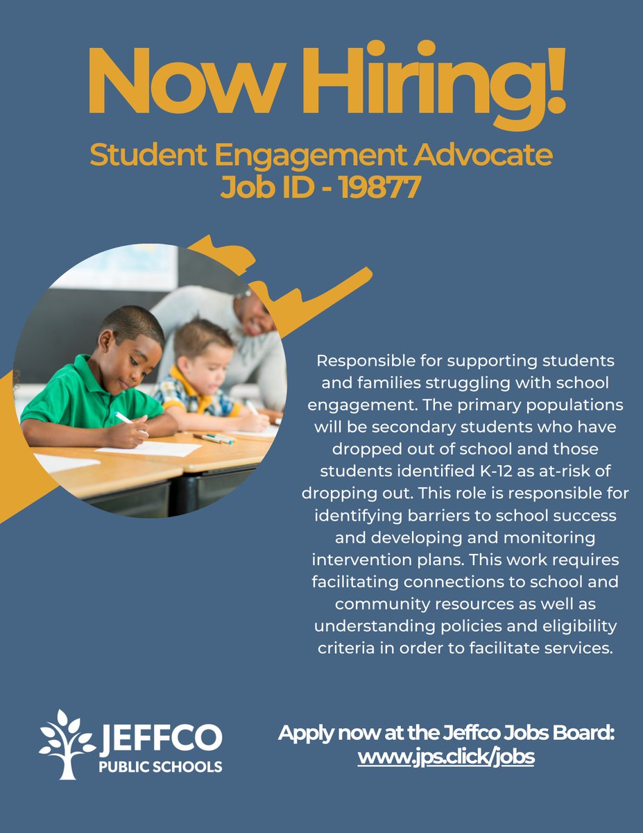 Are you interested in supporting students and families struggling with school engagement? What about identifying barriers to school success? Apply Now for the Student Engagement Advocate!