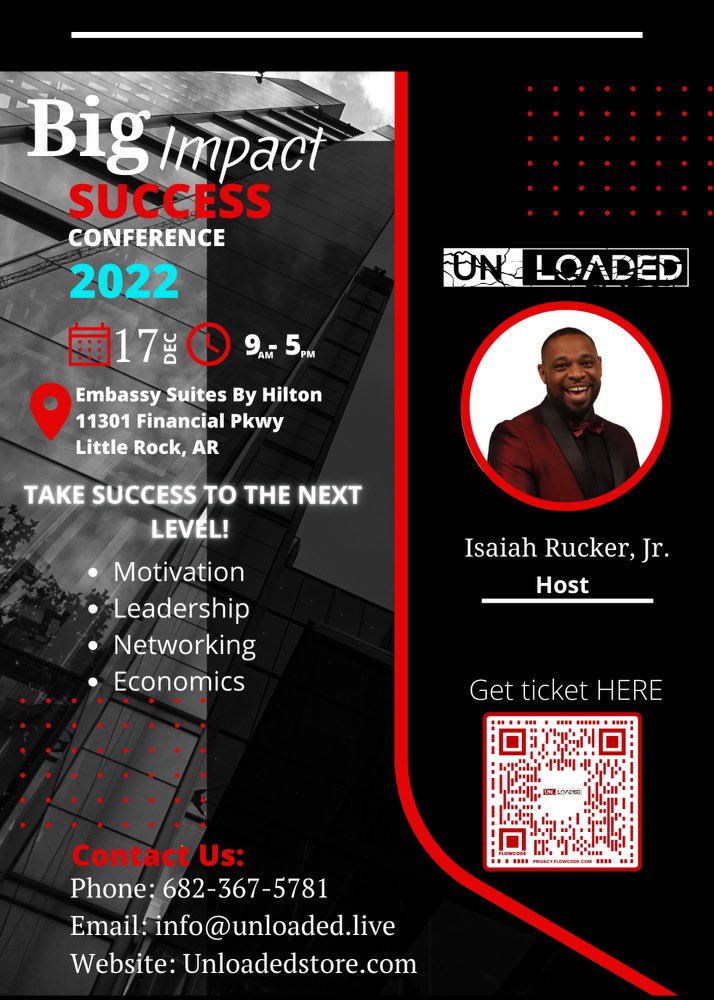 Close the Year Right! December Unloaded: Big Impact Success Conference! Get Your Tickets Today!
unloadedstore.com #littlerock #arkansas #success #motivation #inspired <a href="/IAmUnloaded/">Isaiah Rucker Jr</a>