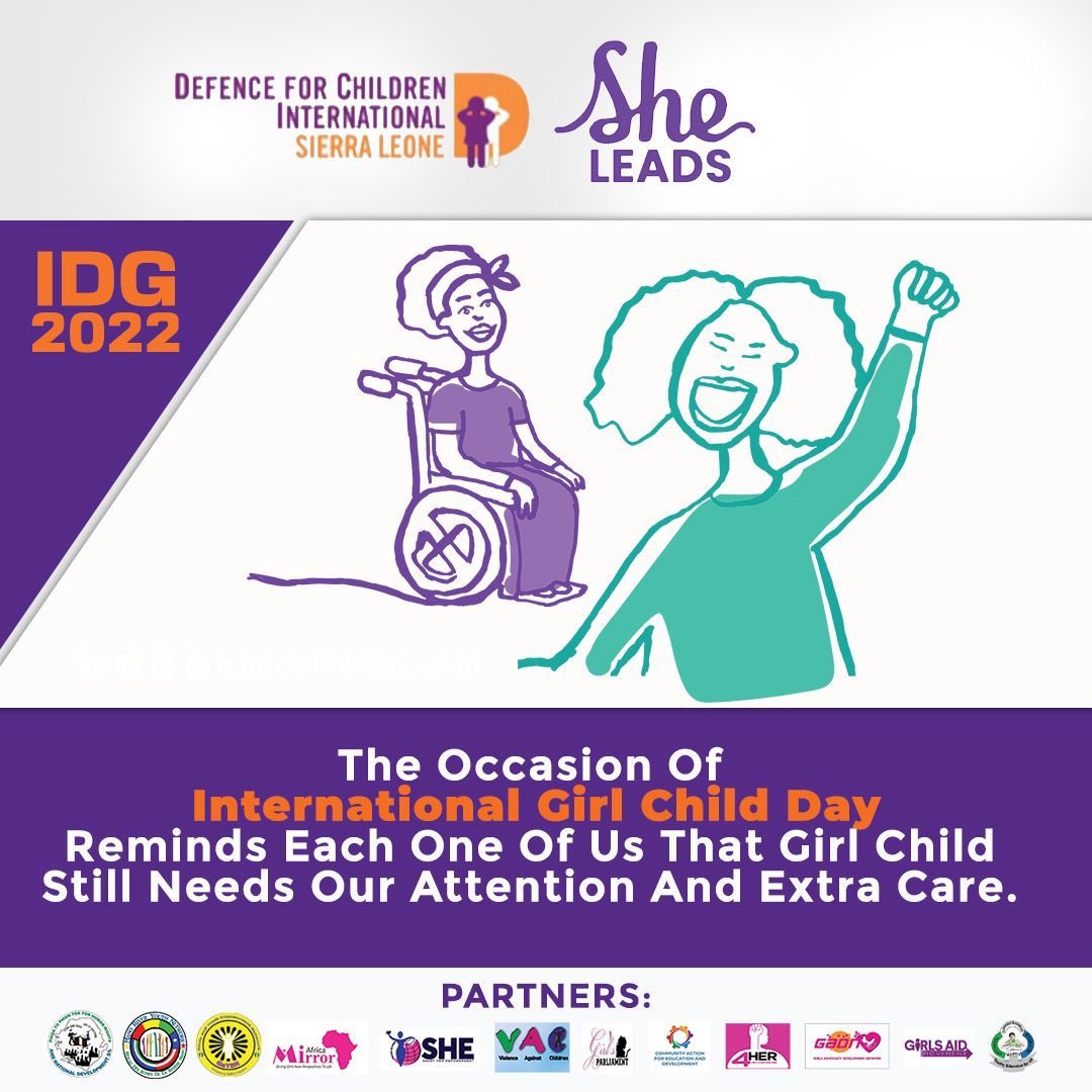 If you are in Sierra Leone  🇸🇱 you are welcome to join the Mano River Youth Network and other civil society organizations in commemoration of the International Day of the Girl Child with Support from the Defence for Children Sierra Leone.
 I see you there..🤩
