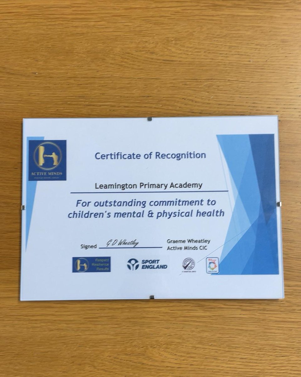 Leamington Primary Academy FHT (@leamingtonpafht) on Twitter photo Very pleased to receive this recognition on World Mental Health Day! 
A huge thank you to coach Graeme and the Active Minds team for all their work with our wonderful children Very pleased to receive this recognition on World Mental Health Day! 
A huge thank you to coach Graeme and the Active Minds team for all their work with our wonderful children