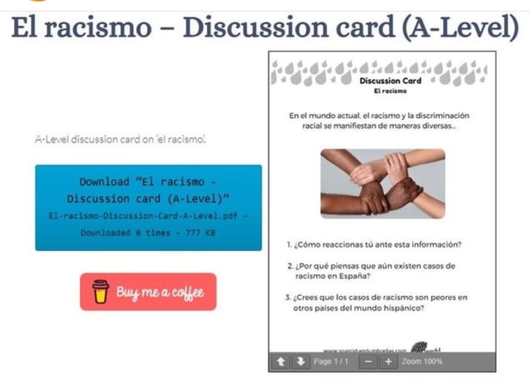 SpanishUmbrella's tweet photo. New A-Level Spanish Discussion Card on 'El racismo'! Check this out π
#spanishresources #alevelspanish #resourcecreator #teacherhelpingtheteachers #saveplanningtime https://t.co/5bXXMIK8F5