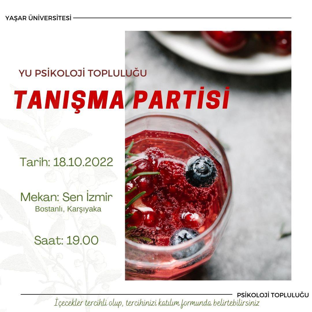 yasarpsi's tweet photo. Herkese merhaba! Yaşar Üniversitesi Psikoloji Topluluğu olarak artık tanışmamız gerektiğini düşünüyoruz ve  sizleri tanışma partimize davet ediyoruz! 🥳

18.10.2022 Salı günü saat 19:00’da Bostanlı, Karşıyaka’da yer alan Sen Bostanlı‘ da buluşuyoruz! 

Detaylar için bioya bakın! https://t.co/lFMNKBMTL9
