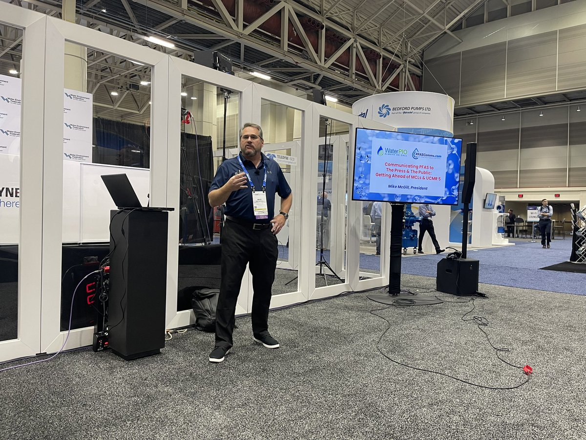 andreahay's tweet photo. Comms Community sessions in WEFTEC Studio (booth 6639) Mike McGill talks about Handling PFAS Comms @WEFTEC @RogueWaterLab @WaterPIO #CommsCohort #WEFTEC22 https://t.co/5reEMzWi0w