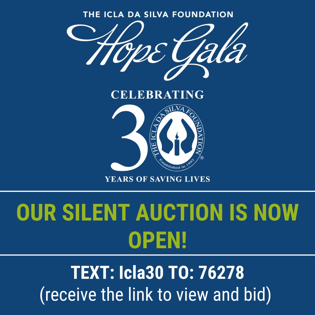IcladaSilvaFdn's tweet image. Our 30th Anniversary SILENT AUCTION is now open! Bid now on art, fashion, sports memorabilia, travel, and personal experiences. Below is just a sampling.
All proceeds will support patients who require a life-saving bone marrow or cord blood transplant.
icla30.givesmart.com
