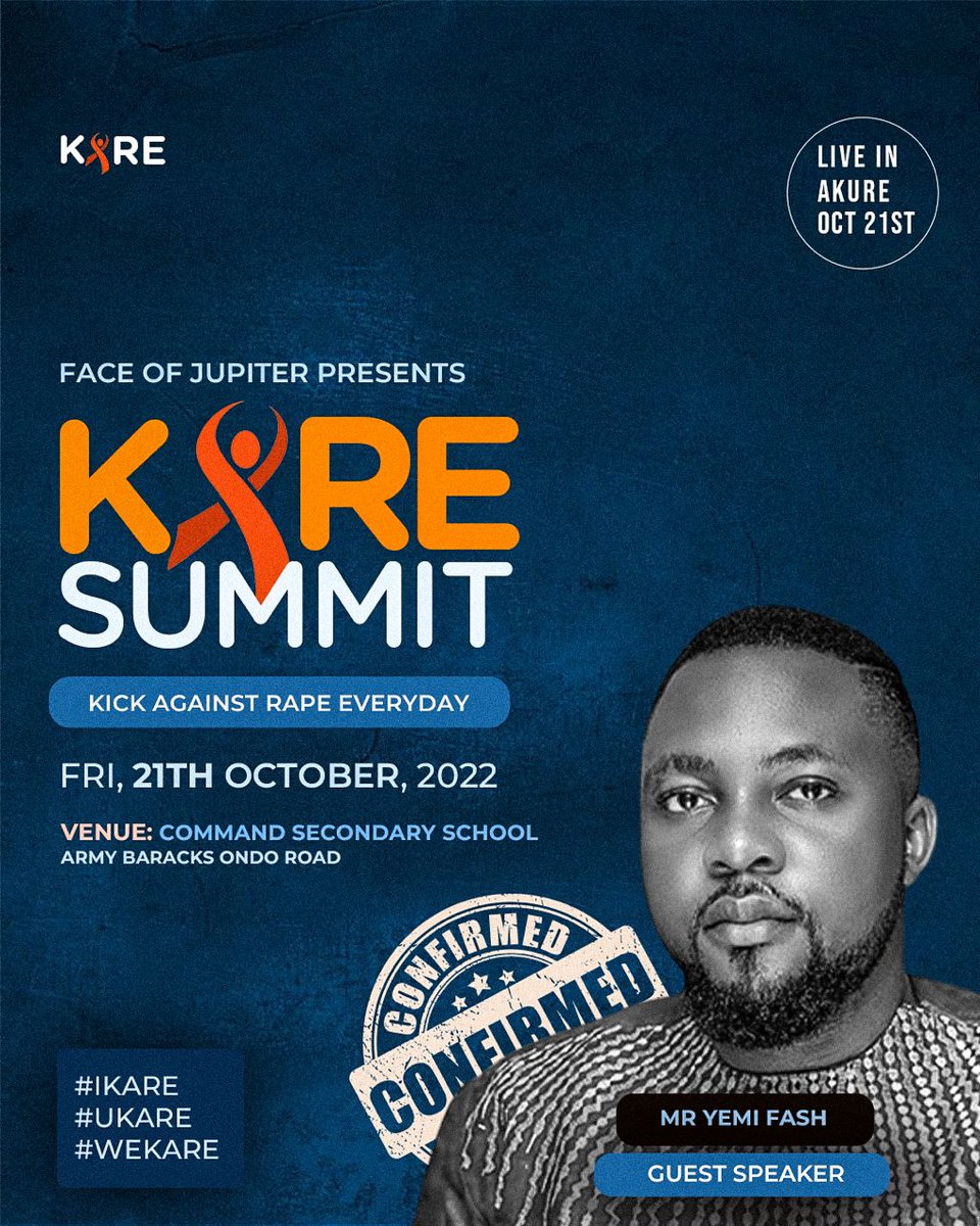breezey_mc's tweet photo. 11 DAYS TO GO
@YemieFash would be live at our KARE SUMMIT to kick against Rape with us.
Don't miss this one of a kind event. https://t.co/GSblMIBj5L