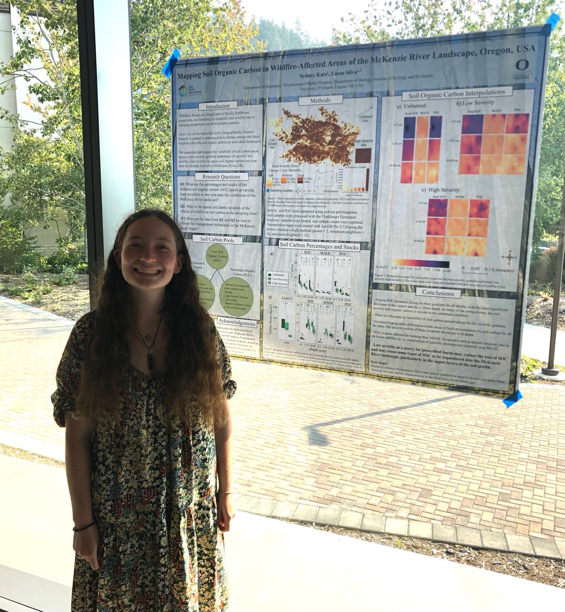 HilaryRoseD's tweet photo. Congratulations to Sydney Katz of @SPA_Research Lab and @UOGeog on receiving the Best Graduate Poster Award at the 2022 Assoc. of Pacific Coast Geographers conference #APCG2022! She mapped and analyzed post-#wildfire soil organic #carbon in the #HolidayFarmFire. https://t.co/zO3j6HBcpo