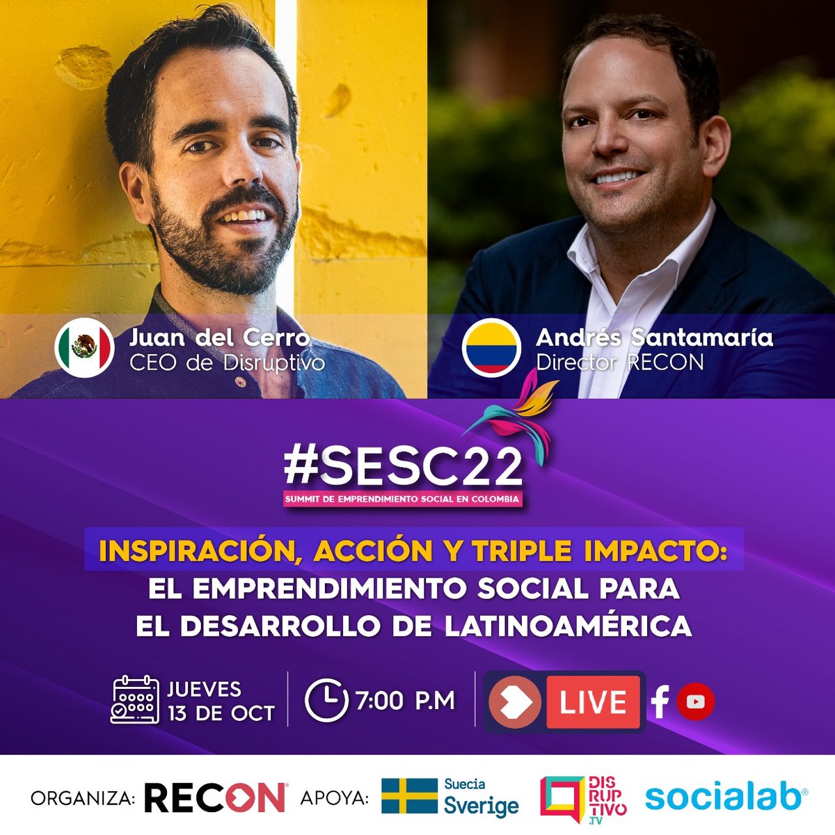 Recon_Col's tweet photo. #RECONLive Inspiración, acción y triple impacto: Emprendimiento Social para el desarrollo de Latinoamérica con @delcerrojuan 🇲🇽 uno de los emprendedores sociales más influyentes, que con innovación, tecnología, educación y experiencia ha impulsado el desarrollo del ecosistema https://t.co/clxZN8tbNK