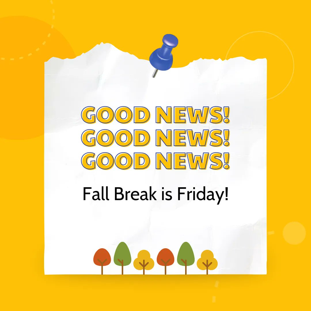 FWCommSchools's tweet photo. Reminder: Fall Break is Friday, Oct. 14. All schools and district offices will be closed. #relax https://t.co/UVXqTFfjSL