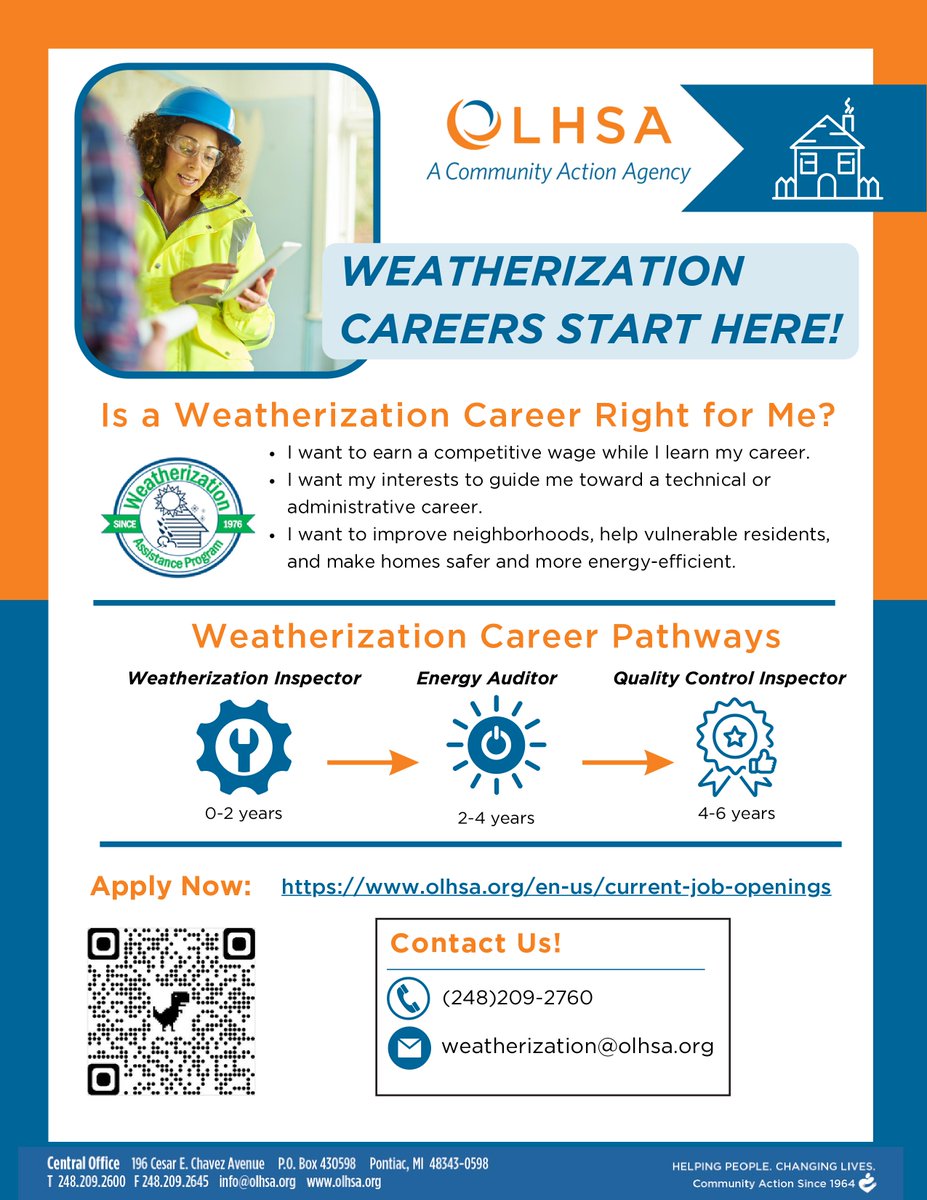 OLHSACommAction's tweet image. The #WeatherizationAssistanceProgram strengthens the American workforce! It supports more than 8,500 skilled laborers and thousands more in related industries. Want to be part of OLHSA&apos;s Weatherization Assistance Program team? Check out the flyer or bit.ly/3yLp464!
