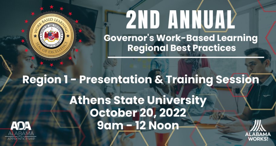 Josh Laney (@laneyworks) on Twitter photo Register here for the Region 1 WBL Best Practice Event! We'll be at Athens State October 20th. <a href="/NorthALWorks/">North AlabamaWorks</a> <a href="/BridierWorks/">Michael Bridier</a> <a href="/AthensState/">Athens State</a> <a href="/MSmithWorks/">Meredith Smith</a> <a href="/ACCS_Education/">Alabama Community College System (ACCS)</a> <a href="/AlabamaAchieves/">Alabama State Department of Education</a> <a href="/ACHE_EDU/">Alabama Commission on Higher Education</a>
events.r20.constantcontact.com/register/event… Register here for the Region 1 WBL Best Practice Event! We'll be at Athens State October 20th. <a href="/NorthALWorks/">North AlabamaWorks</a> <a href="/BridierWorks/">Michael Bridier</a> <a href="/AthensState/">Athens State</a> <a href="/MSmithWorks/">Meredith Smith</a> <a href="/ACCS_Education/">Alabama Community College System (ACCS)</a> <a href="/AlabamaAchieves/">Alabama State Department of Education</a> <a href="/ACHE_EDU/">Alabama Commission on Higher Education</a>
events.r20.constantcontact.com/register/event…