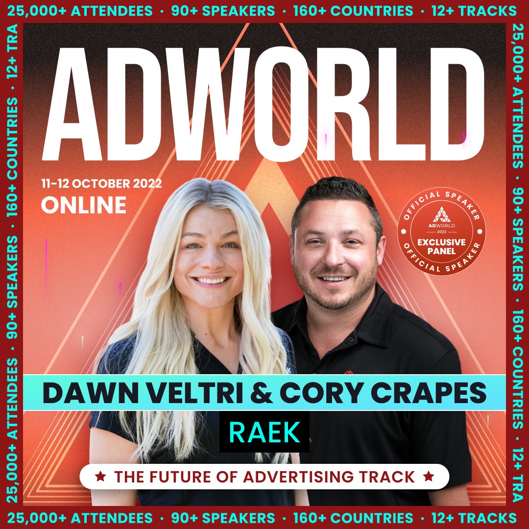 On Wednesday, Cory and Dawn will be speaking at Ad World. They'll be covering why you can't wait to start collecting first-party data, what to do with it once you have it, and the results our clients are seeing using first-party data in their marketing. Grab your ticket today!