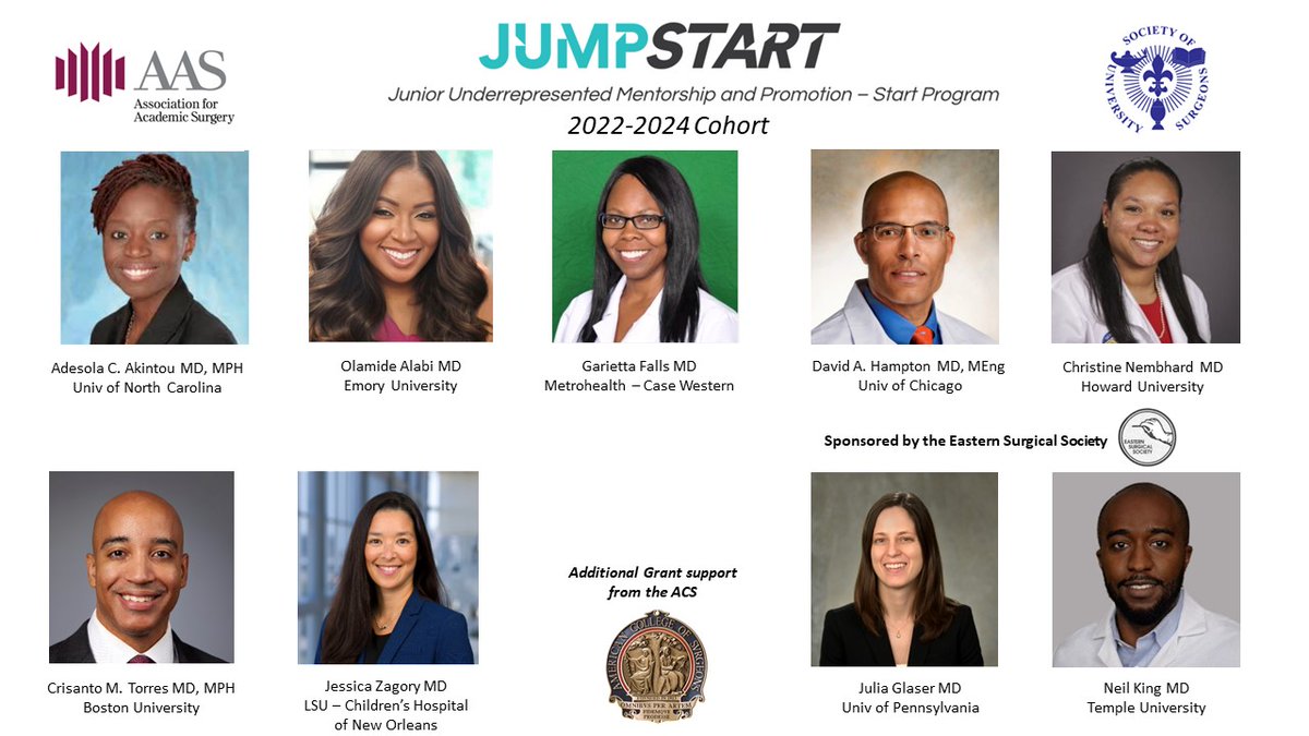 @AcademicSurgery in conjunction with the @UniversitySurgeons is pleased to announce the inaugural JUMPSTART Program Cohort. The program is designed to advance diversity in academic surgical leadership. To learn more -> sus-aas-dei.org/about/
