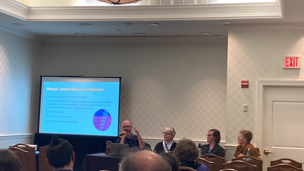 LauraEdythe's tweet photo. Thinking about a podcast for your museum? Learning @ the power of podcasts, moderated by @hannah_rfh #MAAM22 Congress room A https://t.co/hpYq1dFJ6H