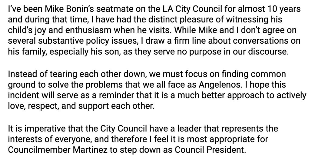 My statement on Council President Nury Martinez