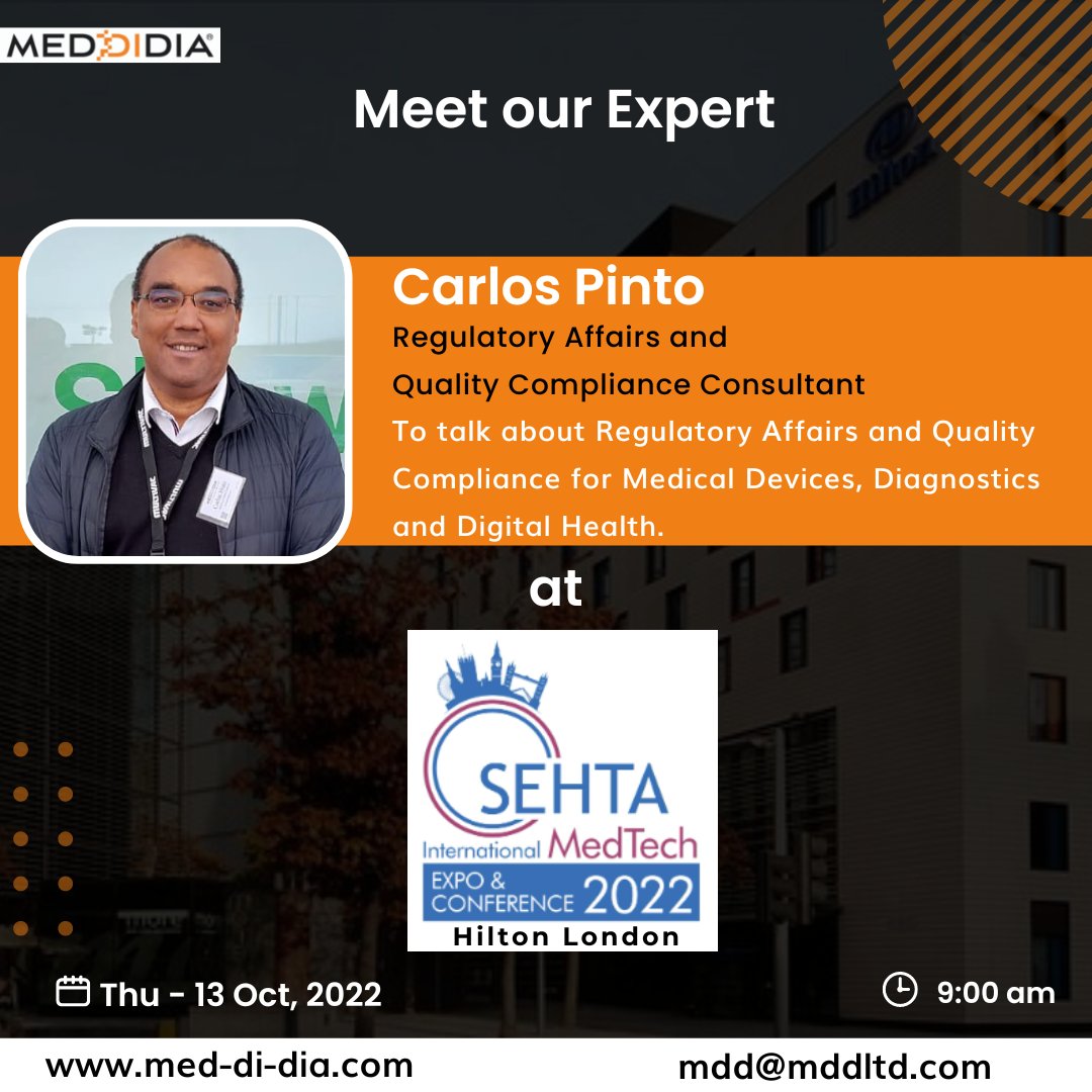 MedDiDia's tweet photo. Are You Attending South East Health Technologies Alliance (SEHTA) International Expo and Conference?
Looking to talk about Regulatory Affairs? 

Check this https://t.co/VzZuBCv19T 

#EUAR #PRRC #EUMDR #USFDA #ISO #QMS #EUIVDR #UKMHRA https://t.co/rzJEdA4m1y