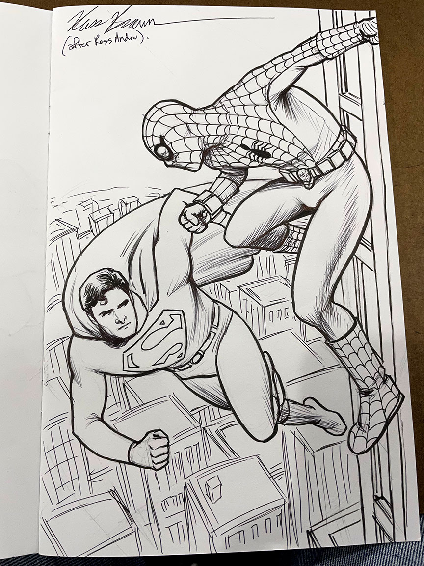RussBraun2's tweet photo. A fun one from NYCC this weekend; the 70s versions meet... #NYCC2022 #NYCC #SpiderMan #Superman #NicholasHammond #ChristopherReeve #SpiderMan77 #comics @SpideyTVSeries https://t.co/VV8s8qbaHa
