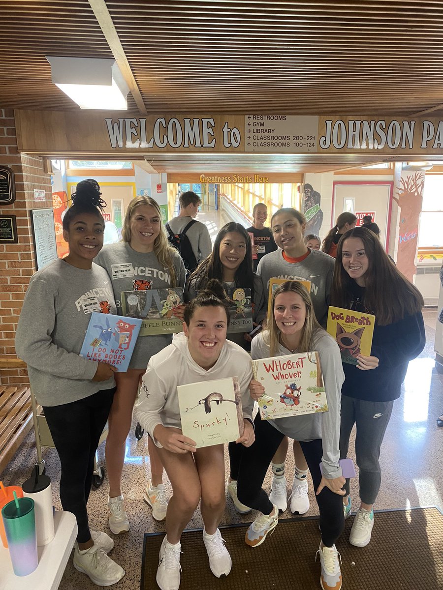 PrincetonWBB's tweet photo. Giving back to the community. 🧡🖤

The Tigers enjoyed working with @Let_Her_Play this weekend supporting @PrincetonWSoc and reading to students in local elementary school classrooms! https://t.co/n83qpnQ9tH