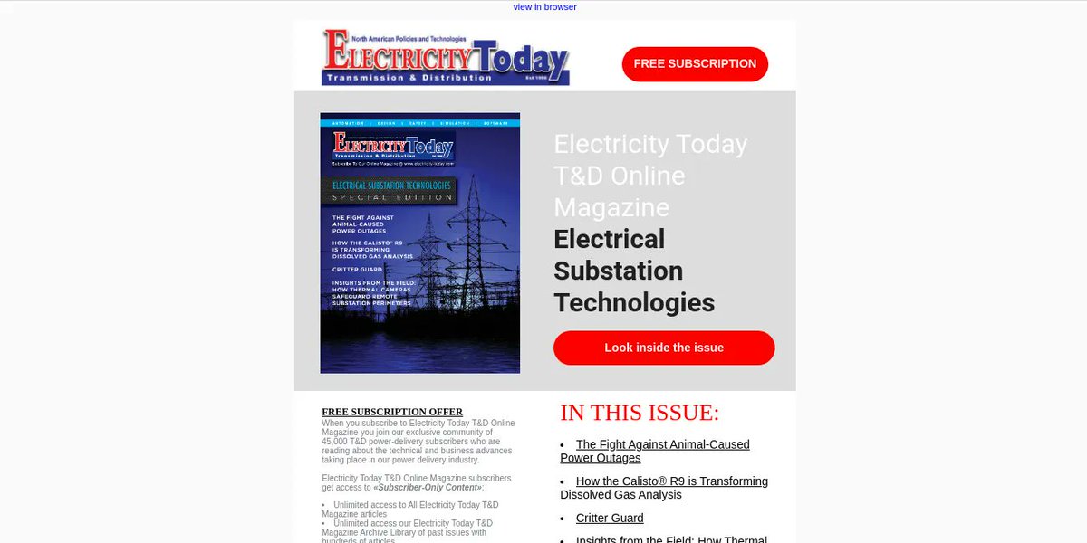 Electricity Today T&amp;D Online Magazine  Electrical Substation Technologies Issue.  Read it for free.  Be informed.  
buff.ly/3V8YiNw