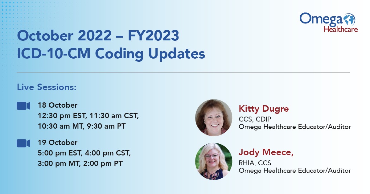 Omega_HMS's tweet image. Mark your calendars for Oct 18 & 19, 2022! Join our Coding webinar on “FY2023 – ICD-10-CM Coding Updates”. Register now!
Session 1: bit.ly/3MhVytl
Session 2: bit.ly/3TaoOEA
#Codingwebinar #webinar #OmegaHealthcare #OmegaEducation