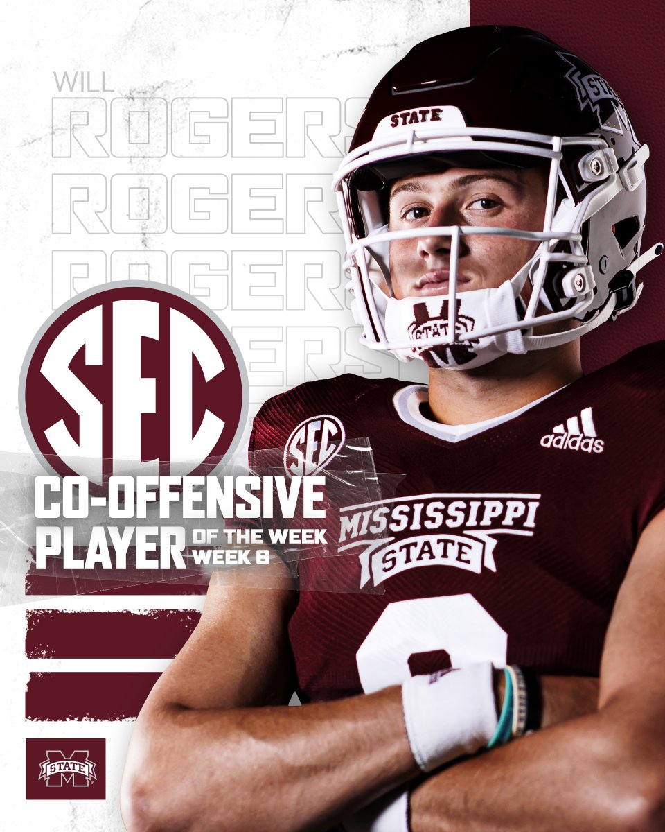 A well-deserved honor for @Wrogers__2 👏 ✅ Broke SEC record for career completions ✅ Threw for 395 passing yards, 3 TDs ✅ Highest PFF passing grade among SEC QBs #HailState🐶