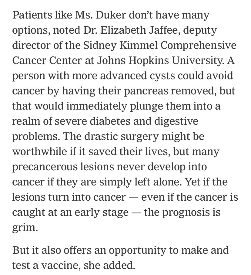 Intercepting cancer with #vaccines. By @ginakolata in @nytimes featuring trial on #PancreaticCancer interception in high risk cohorts ongoing at @hopkinskimmel led by @DrLizJaffee @NeehaZaidi. Also similar studies in #BreastCancer & #ColorectalCancer nytimes.com/2022/10/10/hea…