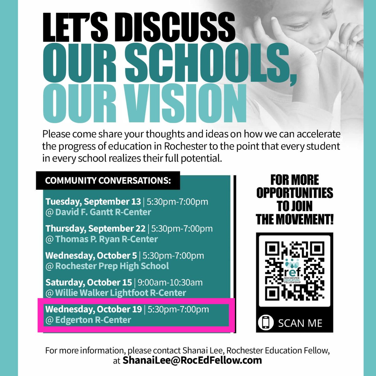 RocEdFellow's tweet photo. This Wednesday, Oct 19 will be our last community conversation! We are meeting up at the Edgerton Recreation Center. Come through!😎 https://t.co/aHLIcPtgdA
#RocEdFellow #goodschools #education #parents #parentpower #RochesterNY #studentsfirst #educationreports #teachers #ROC #NY https://t.co/Bu94P1rvwy