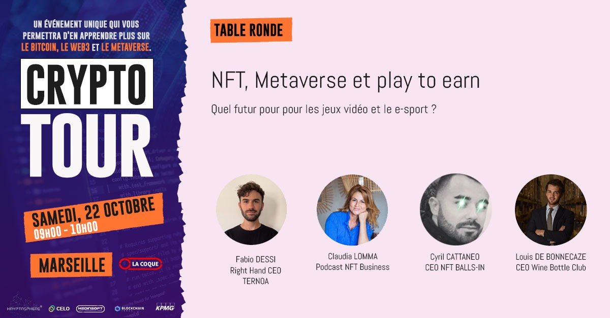 CryptoTour_KS's tweet photo. Un métavers est un monde virtuel. Le terme est régulièrement utilisé pour décrire une version future d'Internet, le WEB 3. Comment les NFTs trouveront un usage dans ce nouveau monde virtuel ?

[Table ronde N°3] - Samedi 22 OCTOBRE 15H-16H : NFT, Metaverse et Play to earn https://t.co/2kVaxL8OJ0