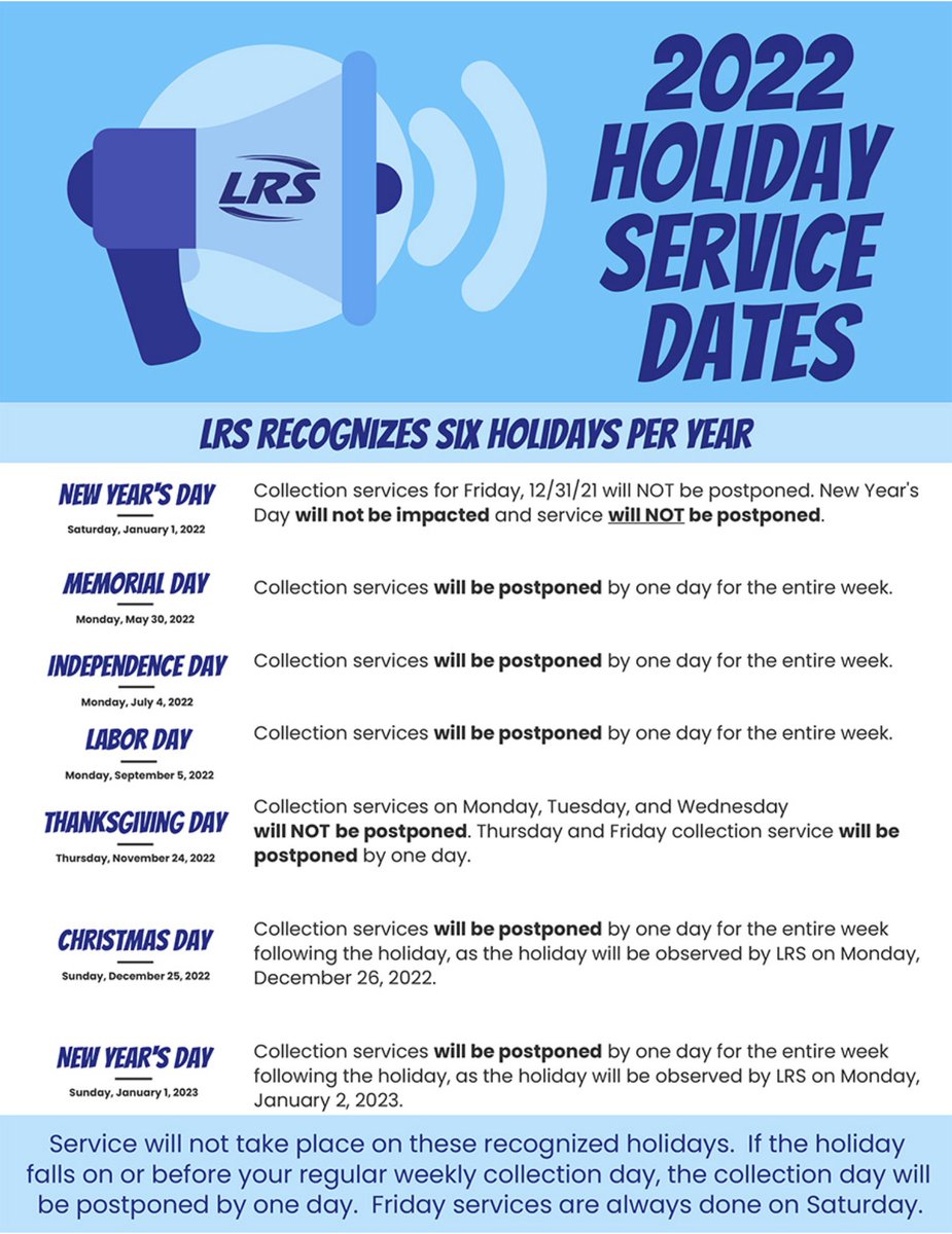 LRSrecycles's tweet photo. As a reminder, this week is a normal service week. To see our observed holidays, view the graphic below. #LRSupdate https://t.co/oPgaC7KAGX