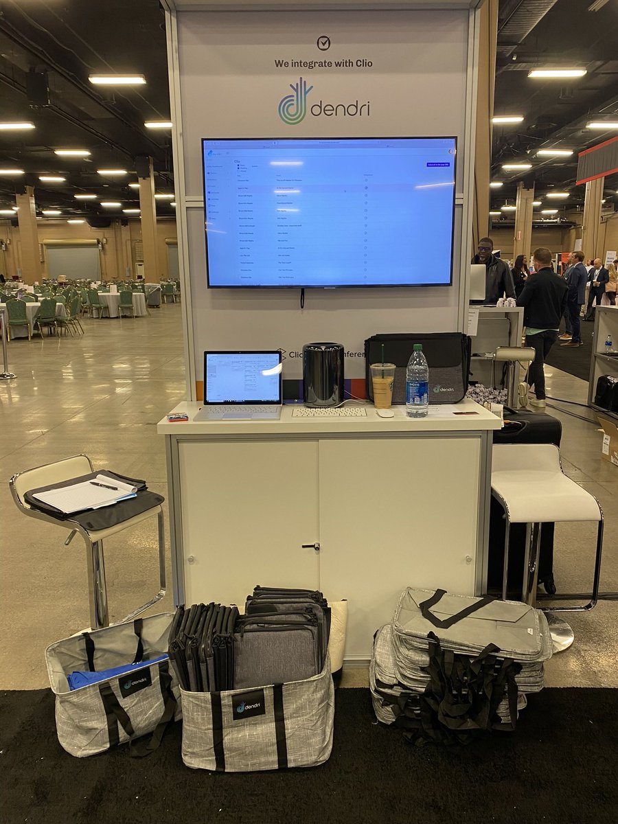 Reminder! Stop by and meet Jenn and Steve to chat Dendri and pick up some swag from #ClioCon - they’re not going to be able to get those vintage guitars home if they don’t clear out the giveaways- and Dendri’s pretty cool too!