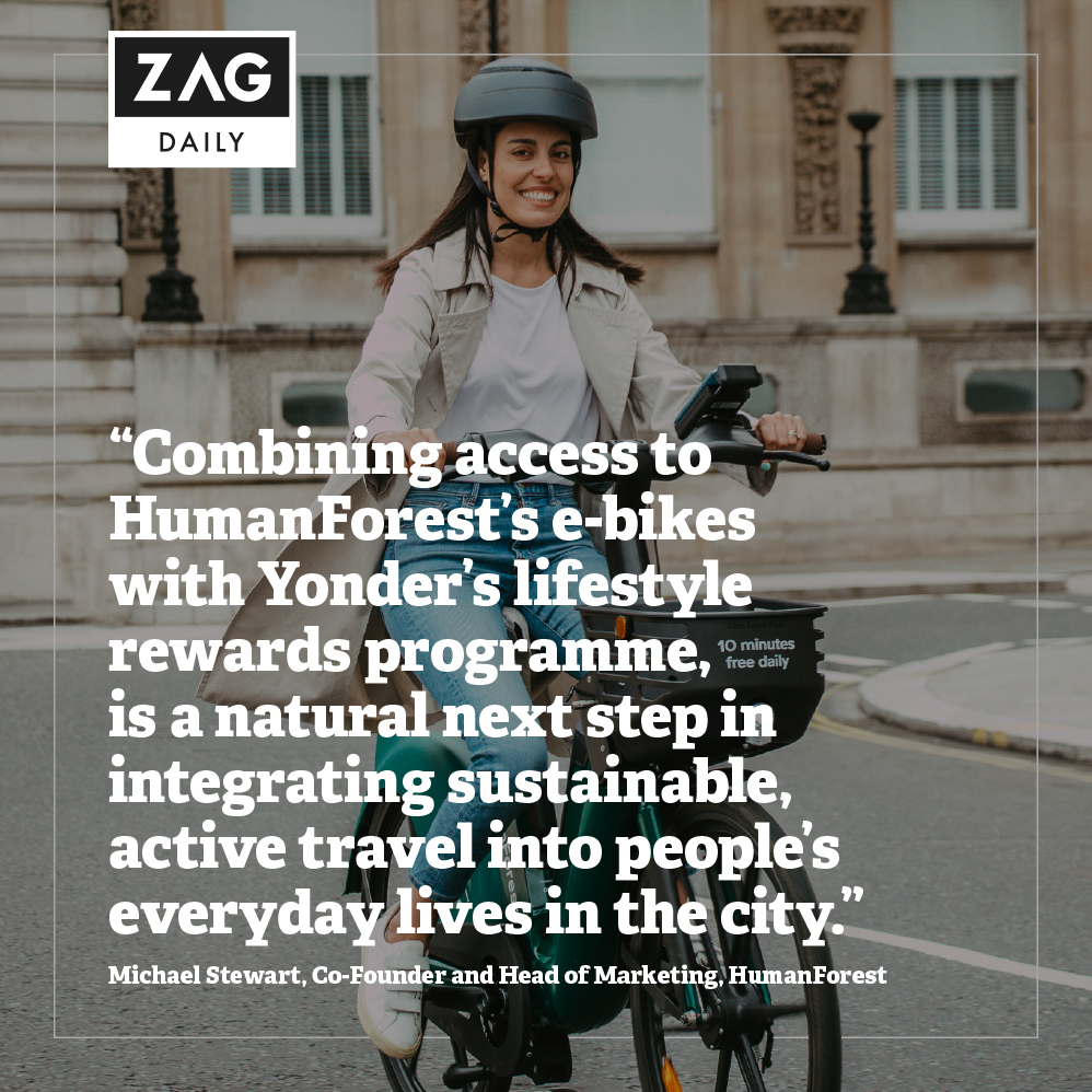 .<a href="/humanforest_uk/">HumanForest</a> encourages green travel with <a href="/yondercard/">Yonder</a>.

By combining access to HumanForest’s e-bikes with Yonder’s lifestyle rewards programme, users are able to unlock London in a unique and sustainable way.  

Read more: bit.ly/3TbIxUc
