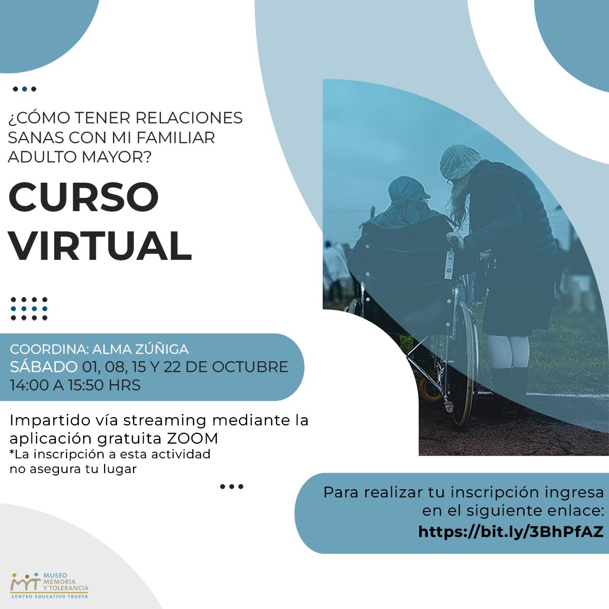 En el #curso ”¿Cómo tener relaciones sanas con mi familiar adulto mayor?” los asistentes reflexionarán en el cuidado y comprensión hacia las personas adultas mayores. Te esperamos el sábado 15 de 14:00 a 15:50 Hrs. 

Registro: bit.ly/3BhPfAZ