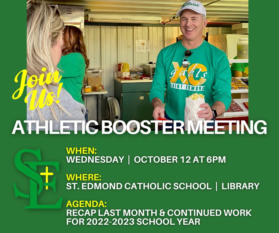 SEGaels's tweet photo. ABC Meeting Reminder! Athletic Booster Club Meeting is this Wednesday, October 12, 2022. Hope to see you there!
.
.
.
#abcmeeting #athleticboosterclub #stedmondcatholicschool #gogaels https://t.co/MHehSVO0BH