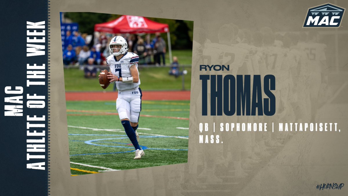 Congratulations to sophomore quarterback Ryon Thomas on being named MAC Offensive Player of the Week! <a href="/FDUFootball/">FDU Football</a> #HeatsRising #HornsUp #d3football

🗞️bit.ly/3ytPNTJ