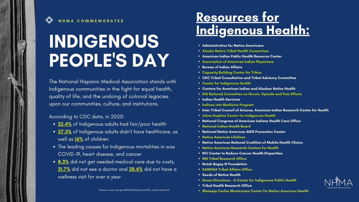 Today is Indigenous People's Day, a day that highlights the impact of colonialism and commemorates the lives lost as a result. NHMA is a proud ally to Indigenous communities. Our fight for health equity is for everyone's health, and can only be achieved if we all stand together.