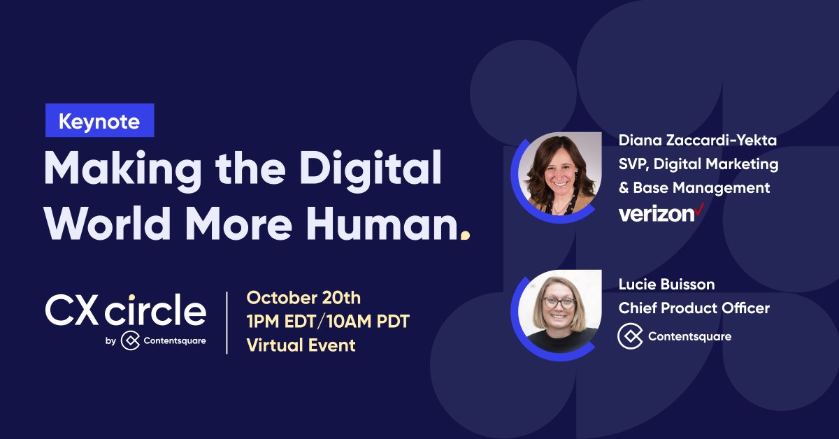 Join us on Oct 20 to hear from Diana Zaccardi-Yekta, SVP Consumer Marketing Ops at <a href="/Verizon/">Verizon</a>, as she sits down with our CPO, Lucie Buisson to discuss how they’re leading with a human-centric strategy.
Check out the session details here: okt.to/WCmVDh

#CXCircle2022 #CX