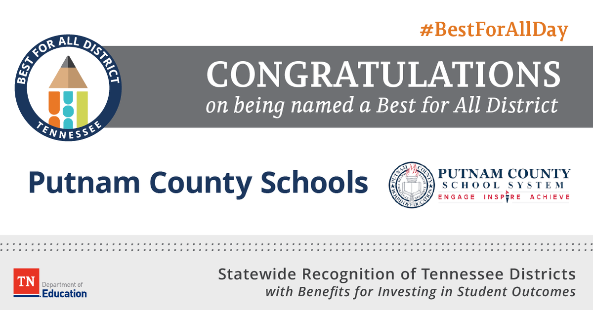 TN Dept of Education (@tnedu) on Twitter photo This week, the department is highlighting <a href="/PCSSTN/">Putnam County School System</a> Schools and the great work this district is doing to accelerate academic achievement. Help us celebrate this #BestforAllDistrict! This week, the department is highlighting <a href="/PCSSTN/">Putnam County School System</a> Schools and the great work this district is doing to accelerate academic achievement. Help us celebrate this #BestforAllDistrict!