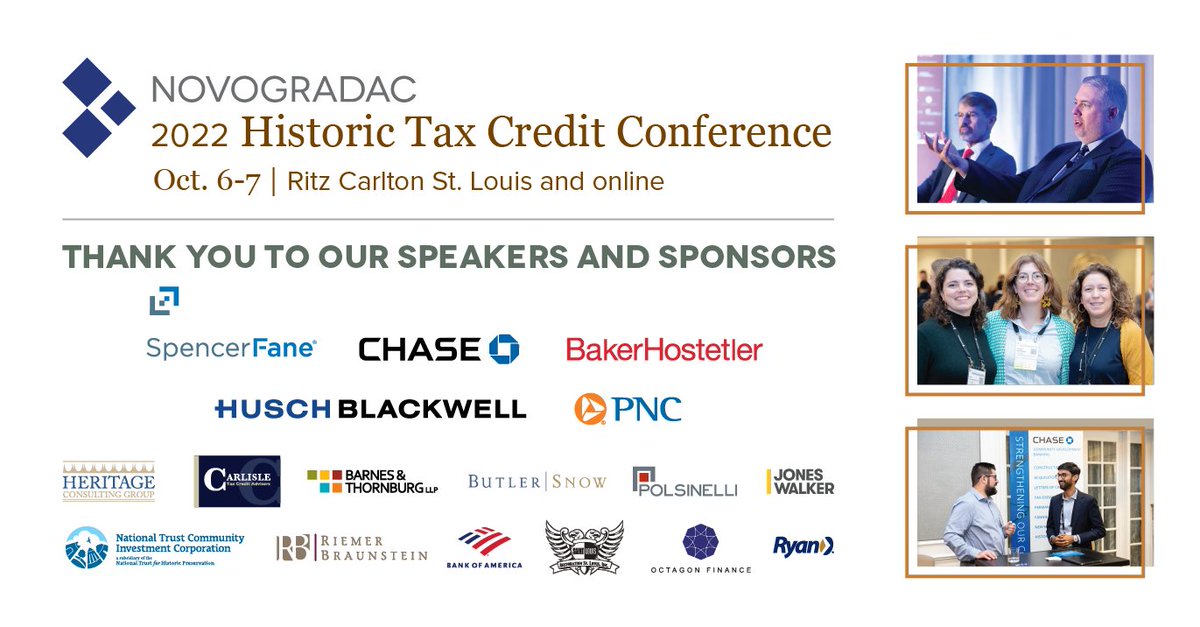 NovogradacNews's tweet photo. Thank you to our #NovocoHTC speakers & sponsors! @SpencerFane @Chase @BakerHostetler @PNCBank @HB_TMT @BTLawNews @heritageHTC @Polsinelli @NTCIC @BankofAmerica @joneswalker @Butler_Snow @StinsonLLP @KSLLP @StonehillSC https://t.co/JDd7NpBWZn