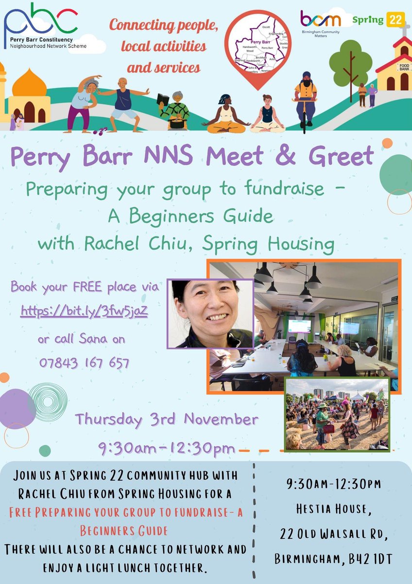 EVENT IS SET UP FOR ORGANISATIONS WITHIN THE PERRY BARR WARD Join us, @Spring22Hub for @PerryBarrNNS Meet & Greet|FREE #training from Rachel Chiu,Spring Housing focusing on Preparing your group to #fundraise|Book FREE place: form.jotform.com/222723798162361