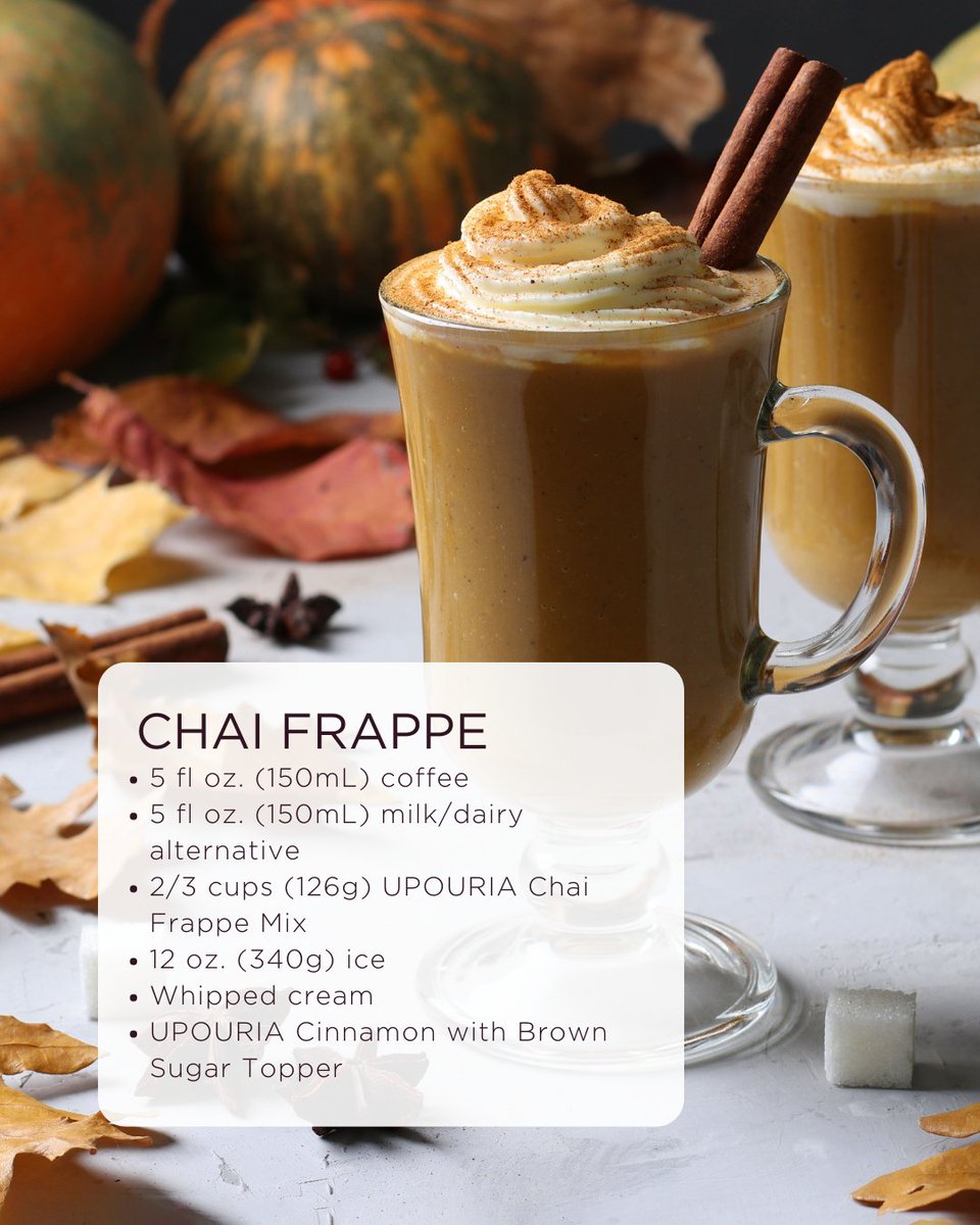 This Upouria Chai Frappe is a deliciously creamy and spicy frappe that you can make right at home!. #chaifrappe #upouriafrappemix #upouria #SunnySkyProducts #BeverageSolutionsProvider
