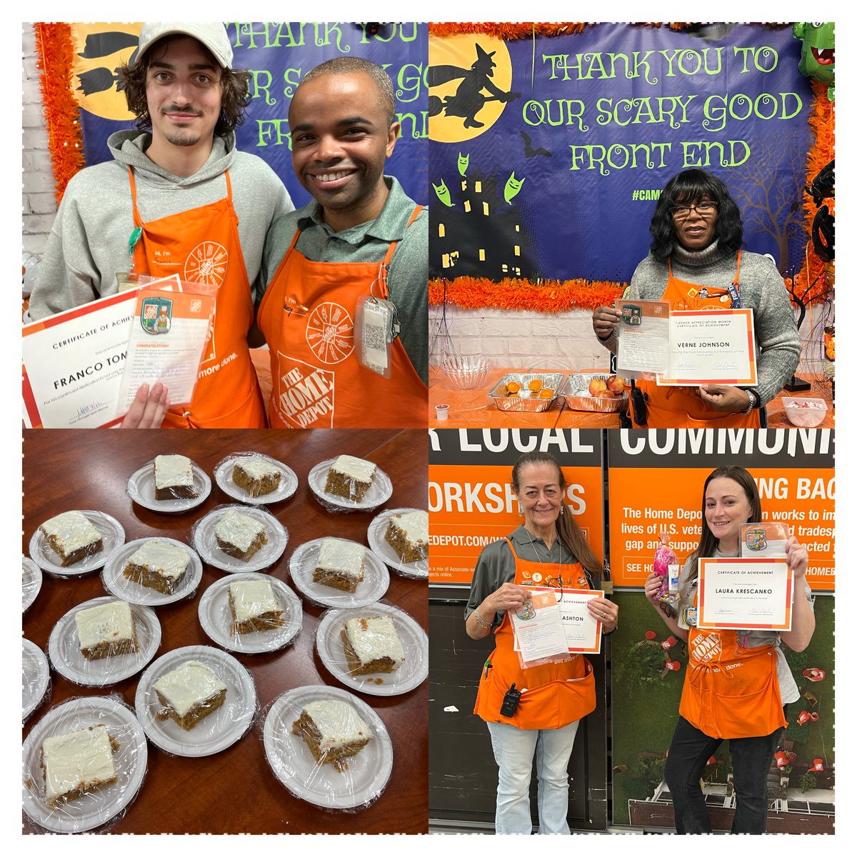 Celebrating my awesome front end team at #homedepot 4181 with some awards and mammas homemade carrot cake! Couldn’t do it without these amazing people! Happy cashier appreciation month! #CAM @MattWichner @MrsChickFinn @JohnBraun1313 @AndrewJGarro