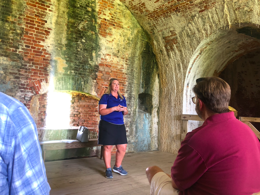 se_casc's tweet photo. Heather Tassin, Fort Morgan State Historic Site Director, led symposium participants on a tour of the Fort Morgan State Historic Site explaining its deep American History from the War of 1812 to present day. #se_casc #Science4Climate Learn more: https://t.co/YtDCkGpJnN https://t.co/ZMhIUkemxj