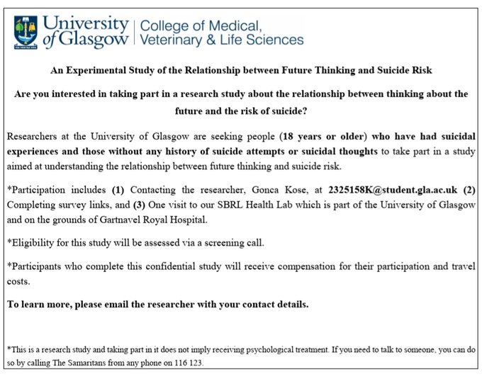 We are still recruiting participants (18 years or older) with &amp; without a history of suicide attempts for an experimental study investigating the relationship between #cognition and #suicide risk.
#WMHDay2022
