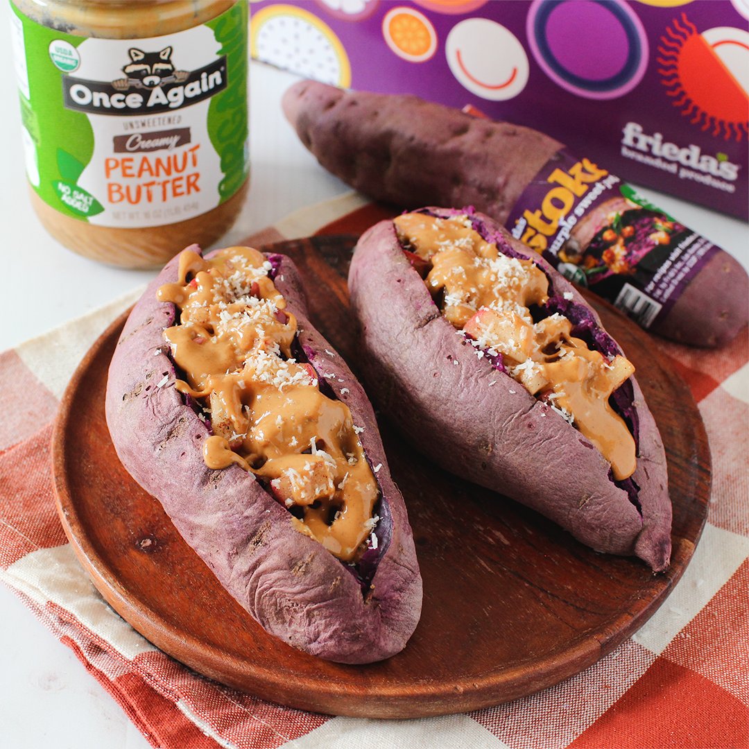 💜 Stokes Purple® Sweet Potatoes & Peanut Butter - oh yeah! 💜 Enter for the chance to win 4 full-size jars of @OnceAgainEsop and an assortment of purple sweet potatoes from @FriedasProduce: bit.ly/3SeLweb