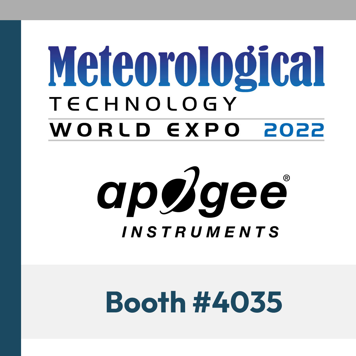 ApogeeInst's tweet photo. Come visit Apogee Instruments at the Meteorological Technology World Expo in Paris this week! Find out more about how you can use our sensors in your meteorological projects at booth #4035!
#MetTechExpo #ApogeeInstruments https://t.co/hIHUjuxrd6