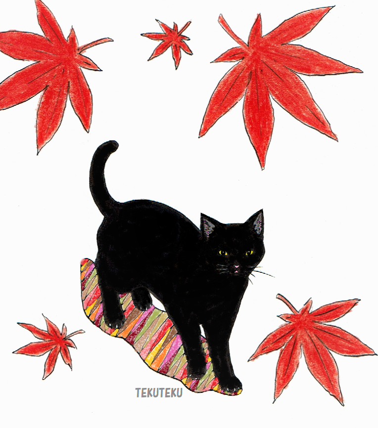「 #黒猫 #紅葉 #オリジナルイラスト  」|TEKUTEKUのイラスト