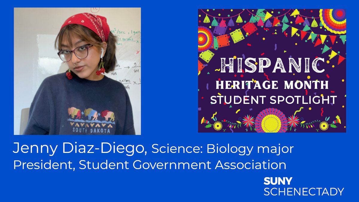 “To me, #HispanicHeritageMonth means celebrating the accomplishments of Hispanic people, their notable achievements & just recognizing what different Hispanic people look like,' Jenny Diaz-Diego, Science-Bio major/SGA Pres. Jenny works at an urgent care. Career goal: Physician