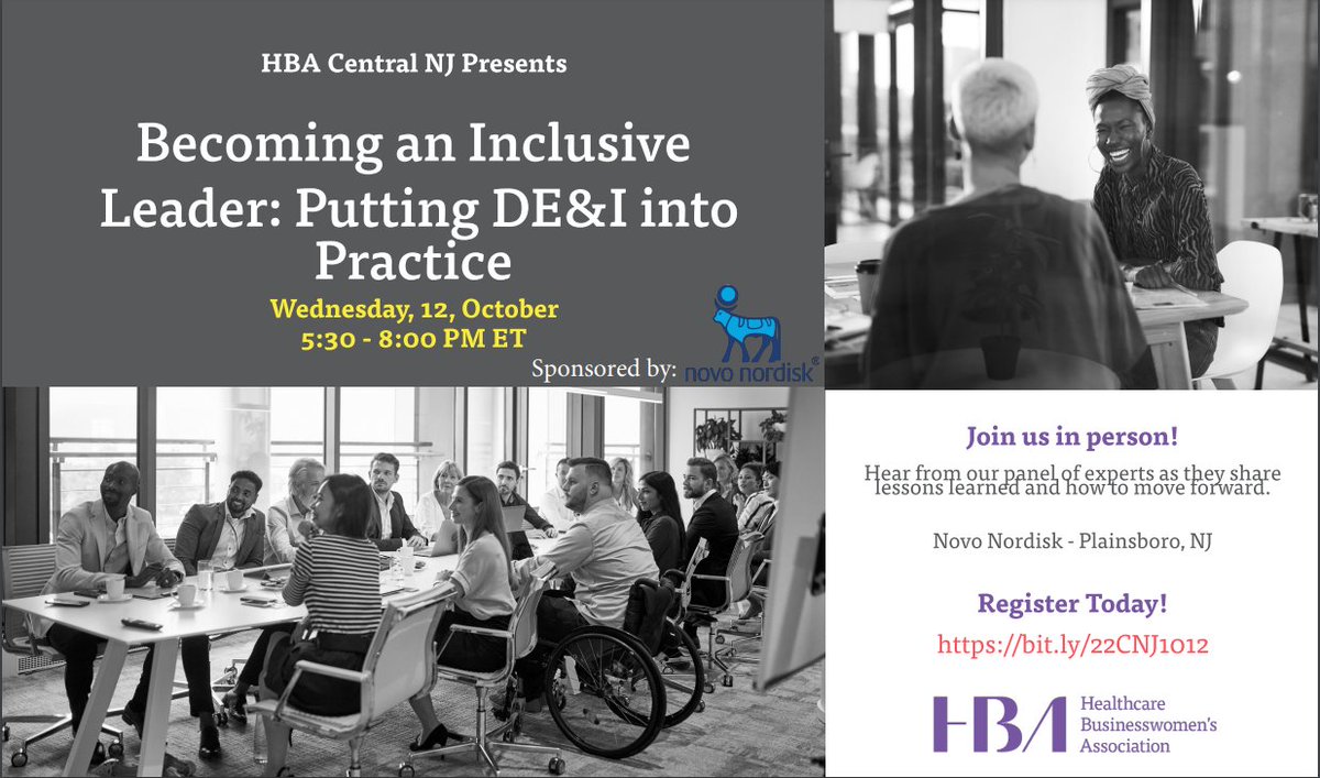 Come join us for a live, in-person event at Novo Nordisk! Discuss DE&amp;I initiatives and how to create a more inclusive workplace by being an inclusive leader. Register today: bit.ly/22CNJ1012 #HBAimpact