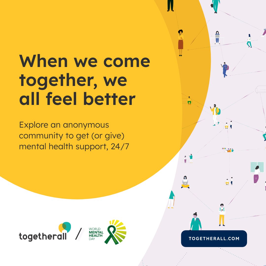 It’s #WMHD2022 &amp; this year's theme is making #mentalhealth a global priority for all.

@togetherallNA has a community full of people from all walks of life coming together to get (or give) the support they need.

Join the community today for FREE at
togetherall.com